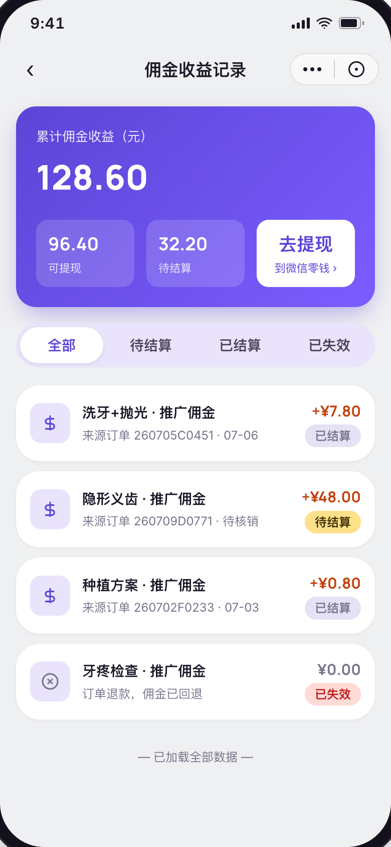 佣金收益记录